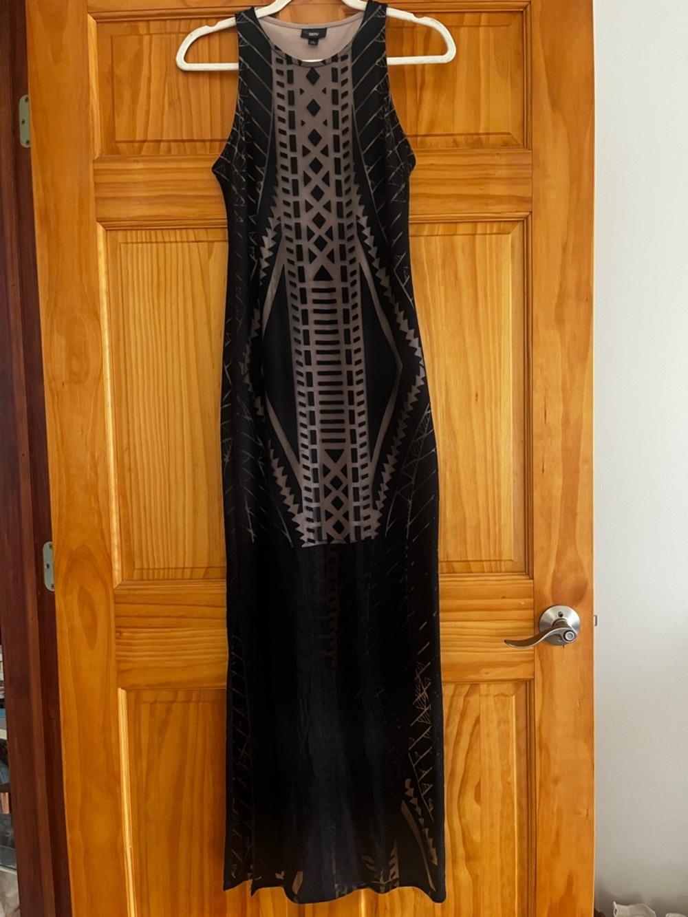 Black & Taupe Geometric Maxi Dress - Women